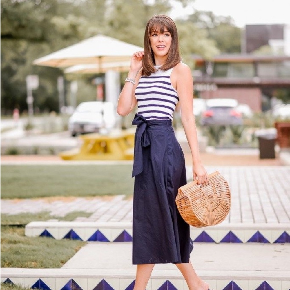 The Limited Navy and White Striped Lace-Up Tank Top